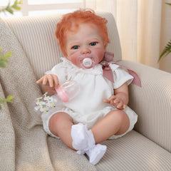 WOOROY reborn baby doll girl with open eyes and red hair for lifelike nurturing play.