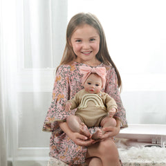 WOOROY reborn doll tan-knit outfit with pink bow