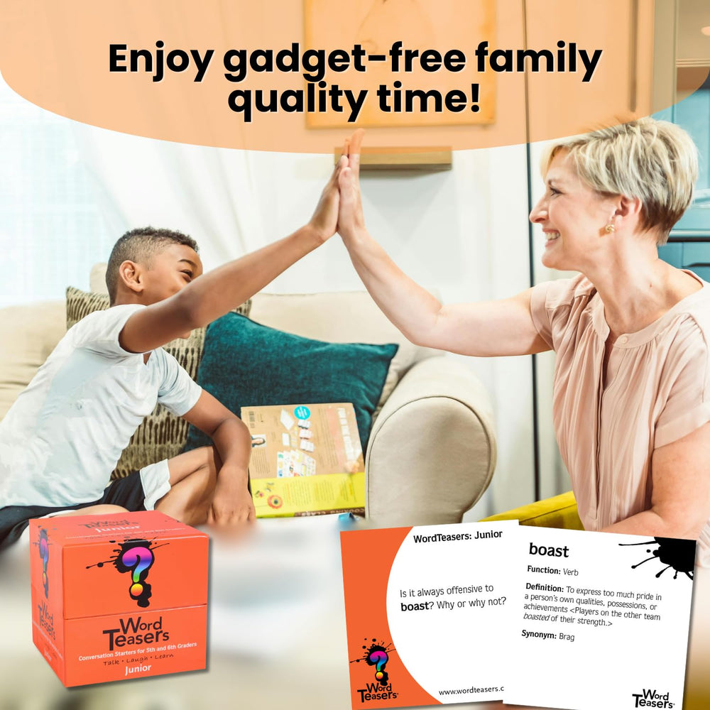 Word Teasers Junior flash cards gift-ready set, a thoughtful learning gift for families.