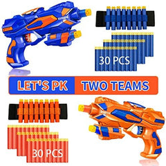 Wordot blaster guns with wrist bands store darts during games.