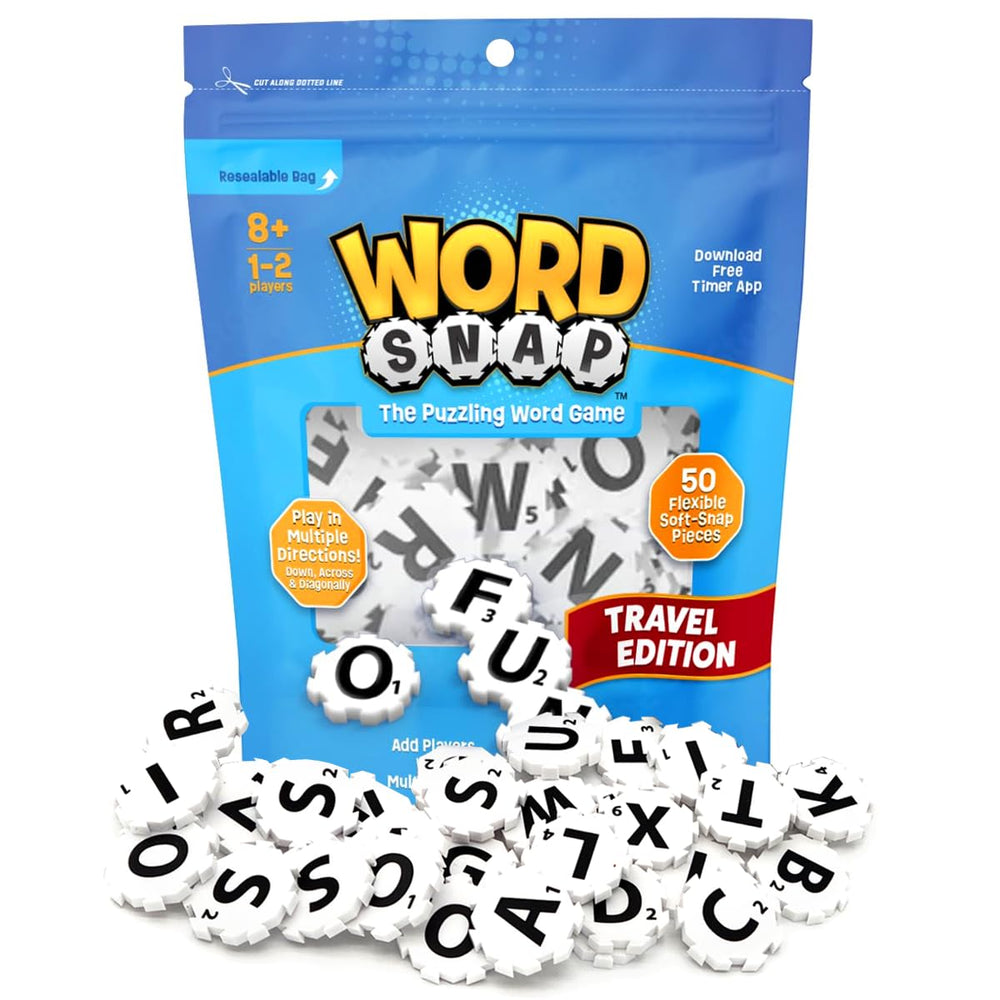 WordSnap Travel Edition packaging shows compact travel-ready design for on-the-go word play.