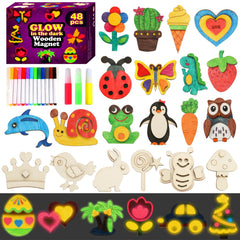 Worgree 48-piece wooden magnets kit contents for kids' creative projects