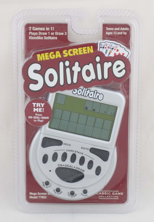 Worldwise Imports MegaScreen Solitaire handheld front view—compact travel-friendly solitaire for on-the-go.