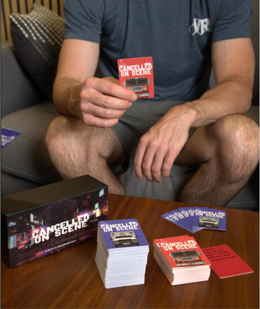 Table setup with Worst Responders Cancelled On Scene expansion cards ready for quick play