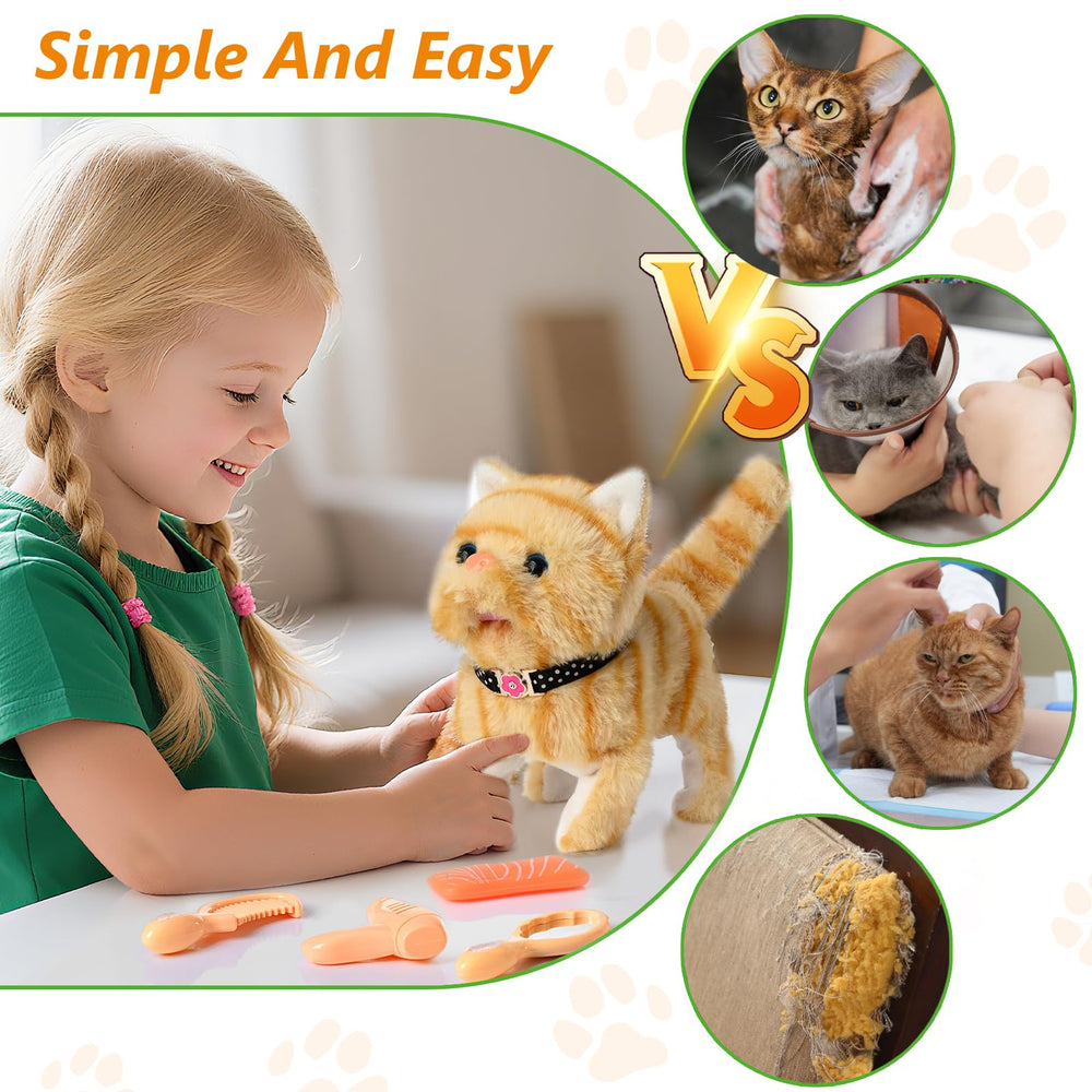 WorWoder plush cat stretching pose inviting kids to imitate and engage.