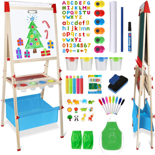 WOSTOO adjustable wooden easel folded for compact storage in small spaces.