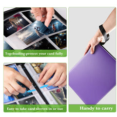 Open interior shows ultra-clear sleeves compatible with standard trading cards