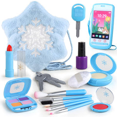 Woumserta blue toddler purse with pretend makeup for imaginative, mess-free play on the go.