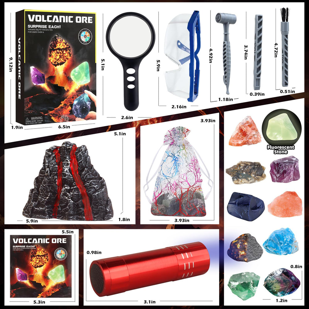 Woumserta Volcano Dig Kit mesh bag for safe collection.