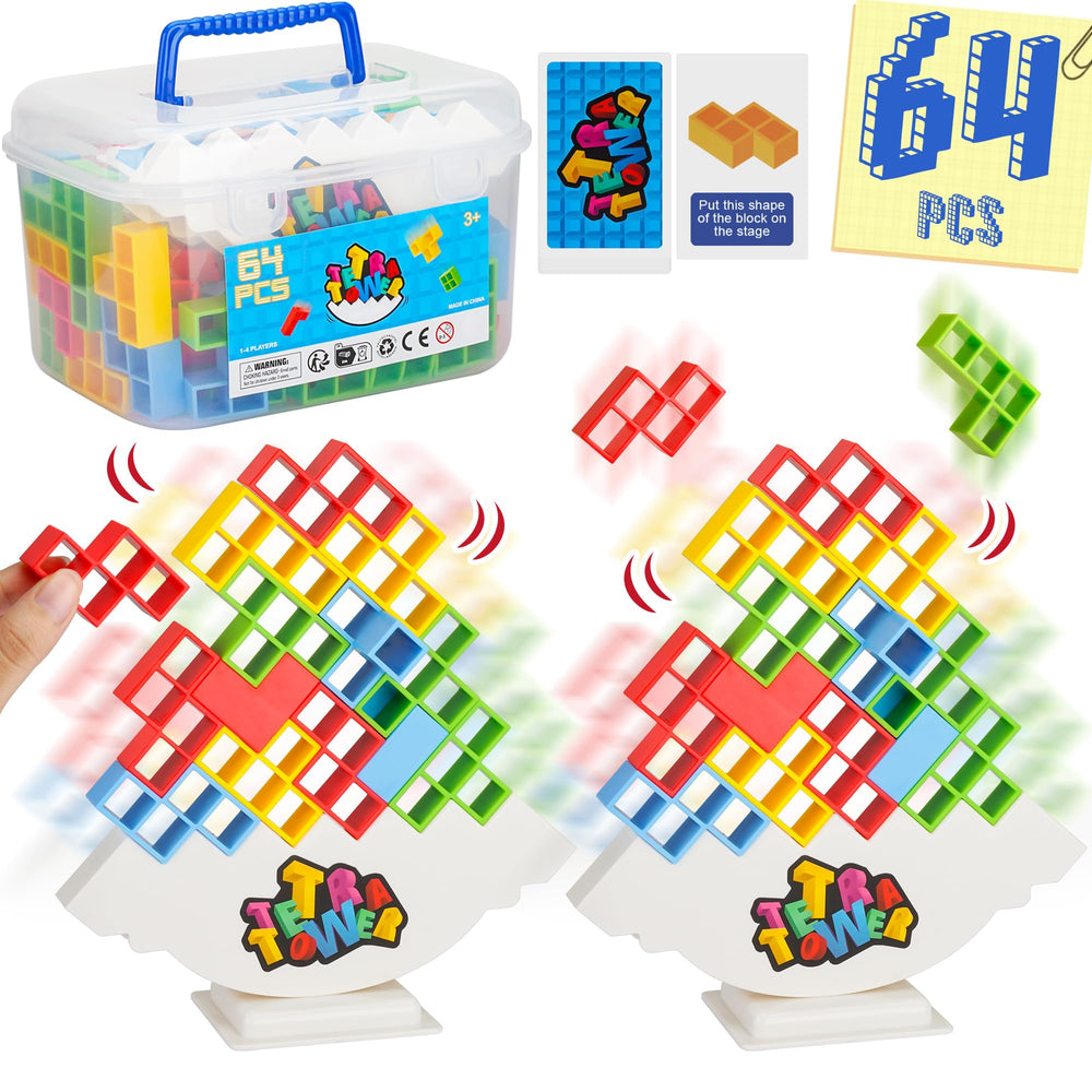 WOWNOVA tetra tower blocks 64pcs ready for colorful stacking fun and family bonding.
