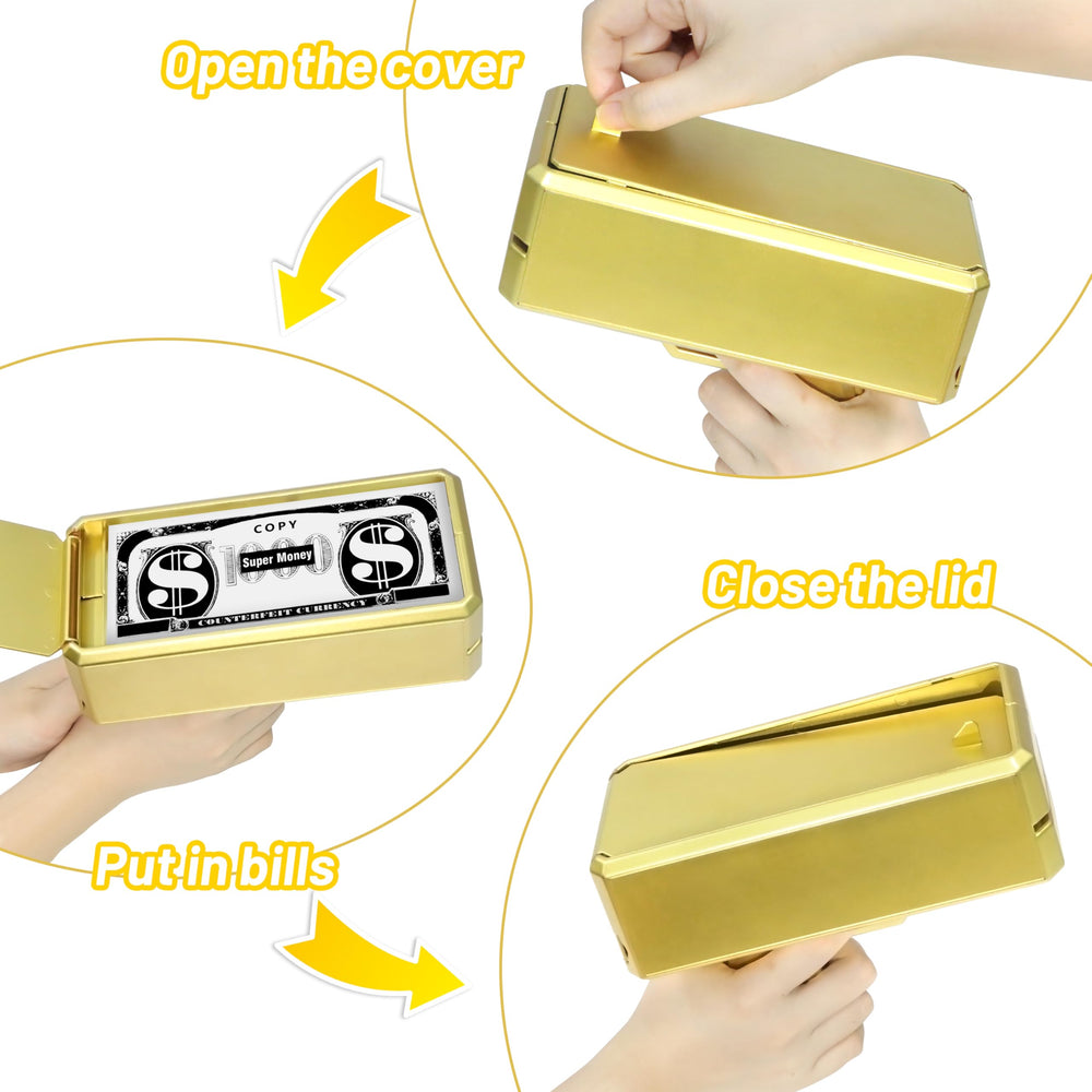 Wowok Money Gun side view in gold showing bold party prop.