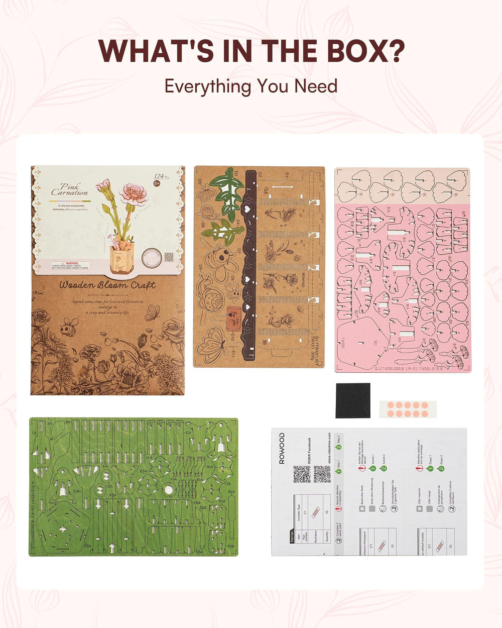 Wowood Botanical collection display of Pink Carnation for stylish home decor.