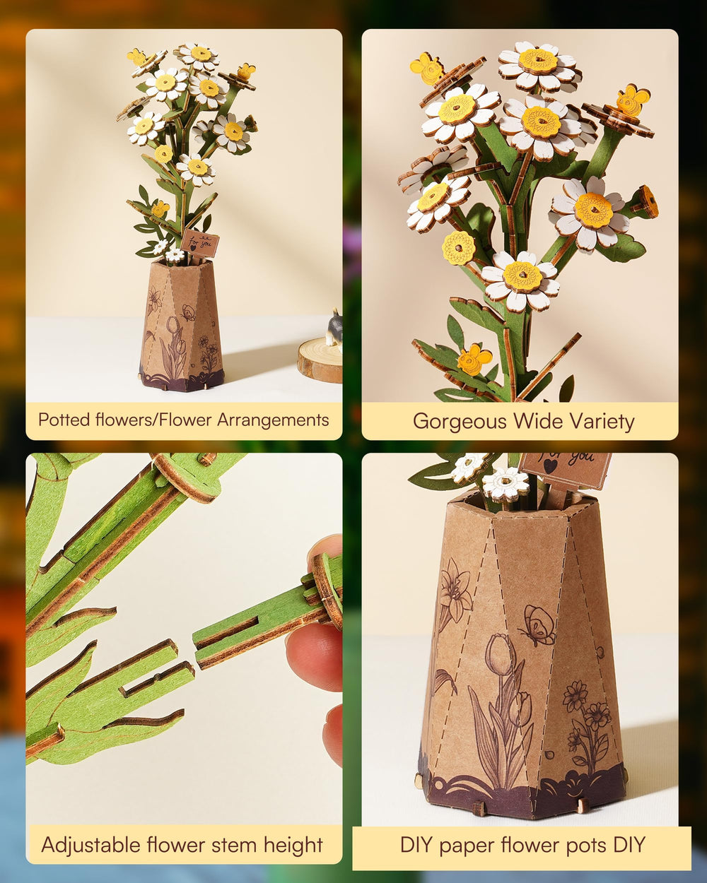 Wowood Chamomile display scene on desk adds natural warmth and style