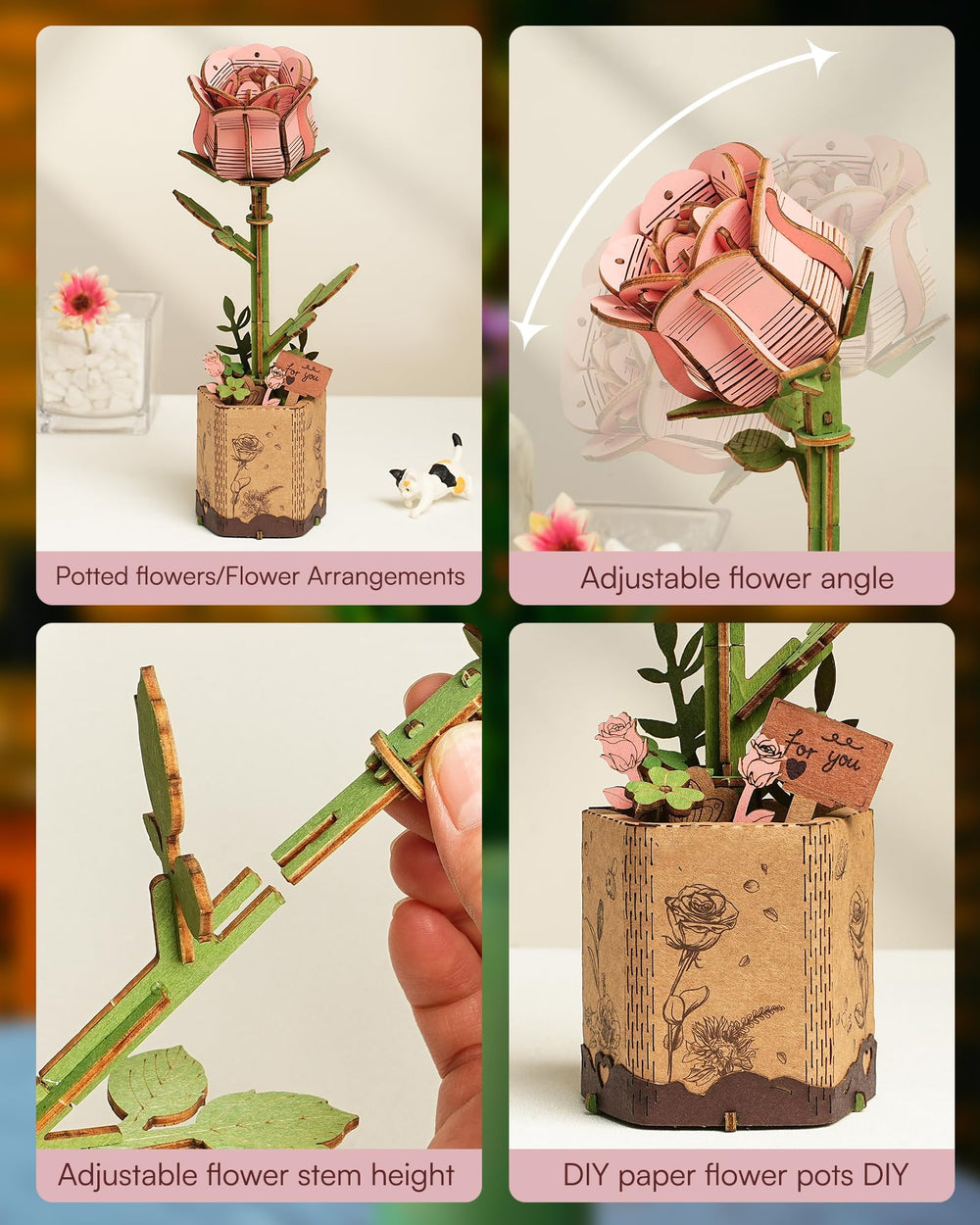 Wowood decorative display of the wooden rose adds warm botanical charm