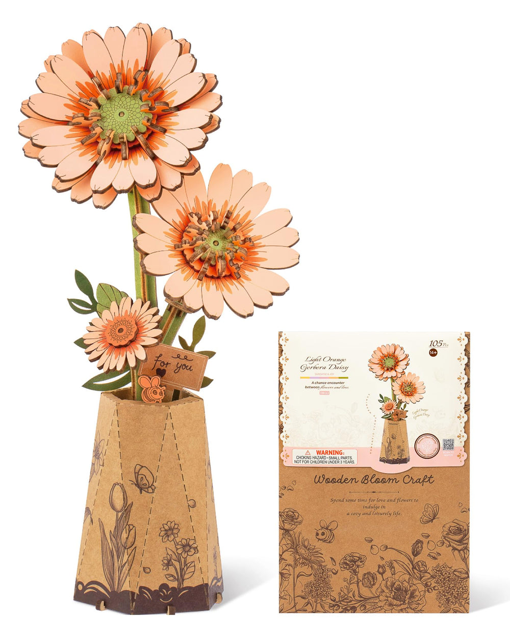 Wowood Gerbera Daisy 3D puzzle, assembled for bright decorative display