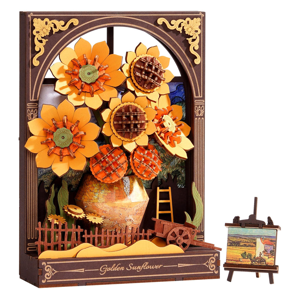 Wowood Golden Sunflower LED Puzzle glowing centerpiece for living spaces.
