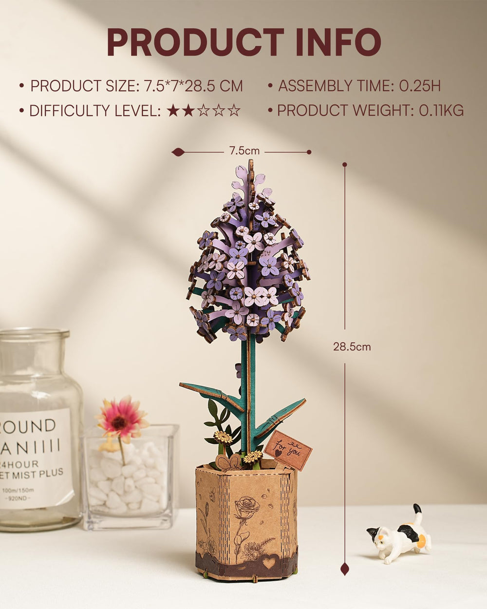 Wowood Lilac wooden flower decor enhances your home or office with natural charm