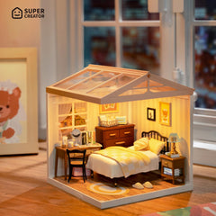 Wowood miniature house model kit detail—intricate components for focused DIY enthusiasts.