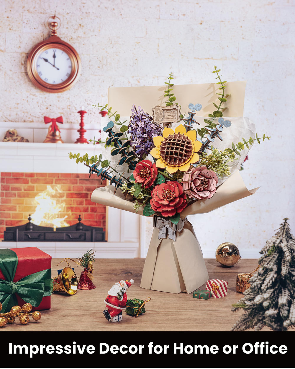 Wowood pink rose 3D puzzle stem detail for authentic assembly.