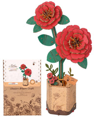 Wowood red camellia puzzle assembly showing vibrant 3D flower construction