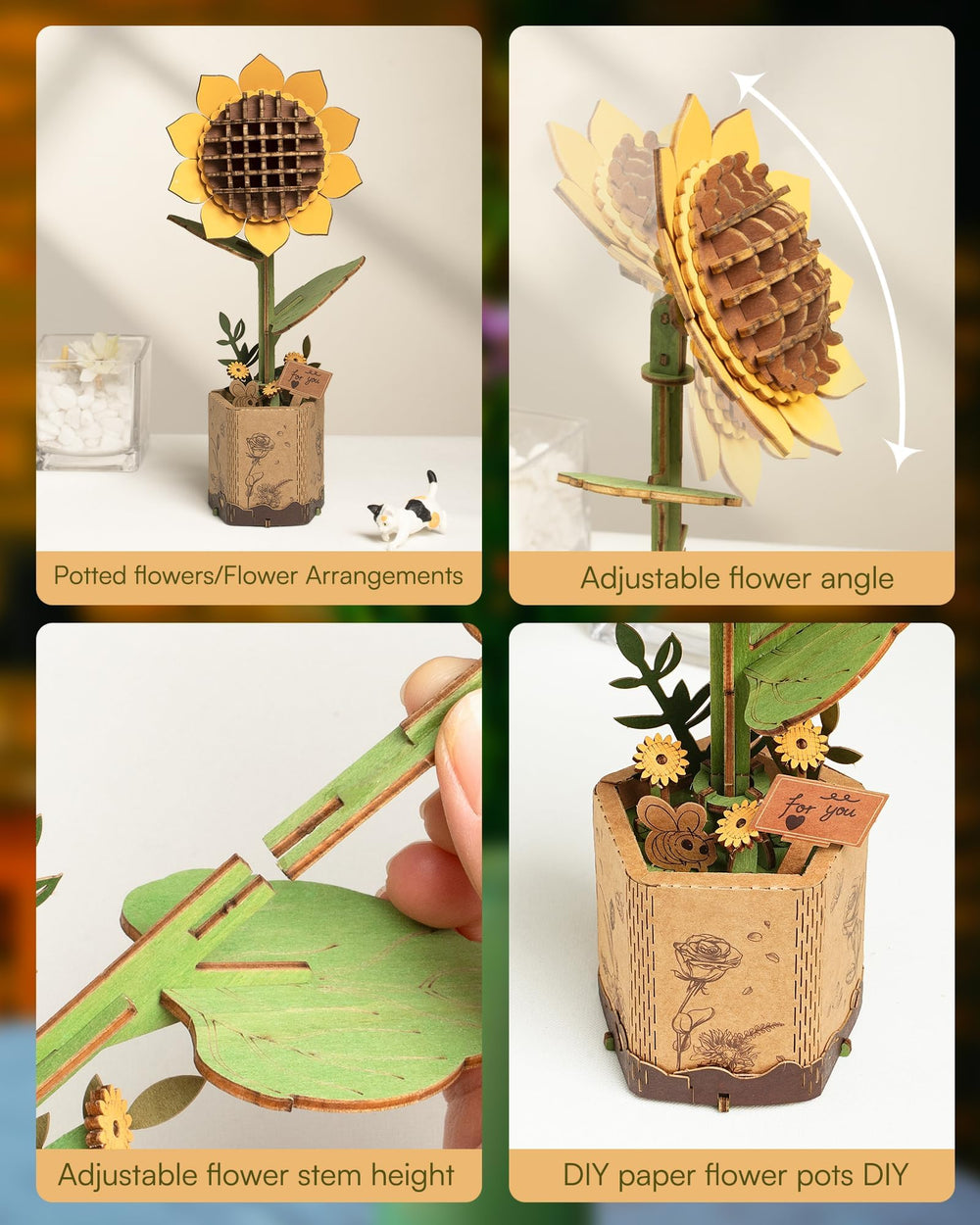 Wowood finished sunflower model ready to display and spark conversation.
