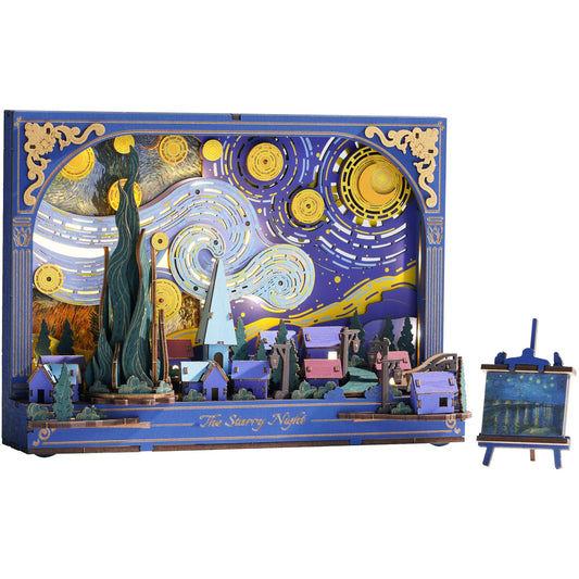Wowood Starry Night puzzle with LED light enhances cozy living room decor.