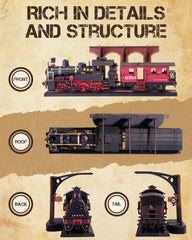 Wowood Steam Train detail work captures finely carved panels for a decorative centerpiece.