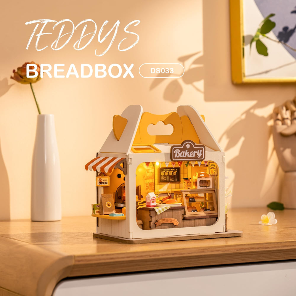 Wowood Teddy's Breadbox kit side view—detailed miniature crafting experience.