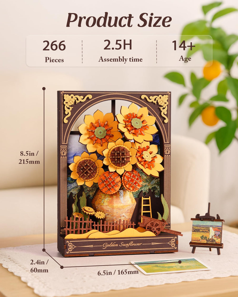 Wowood Van Gogh-inspired sunflower display ideal for wall art.