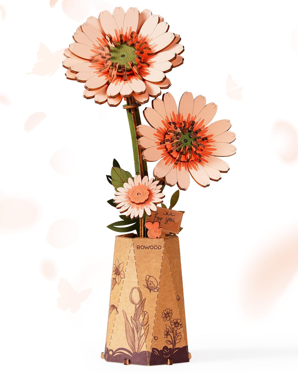 Wowood wooden flower petals closeup, smooth finish for mindful crafting