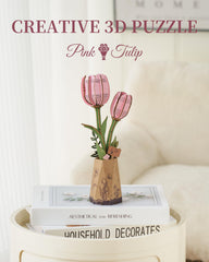 Wowood wooden pink tulip bloom for home decor and creative display