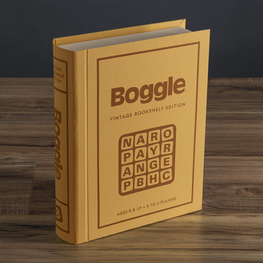 WS Game Company Boggle book-case storage showing organized components