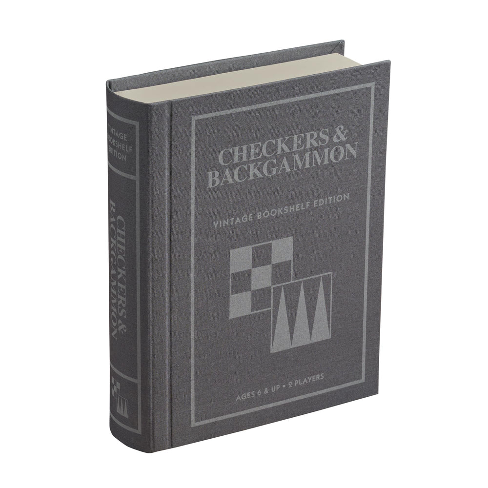 WS Game Company checkers-backgammon bookshelf edition board for stylish shelf storage.