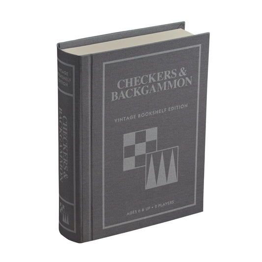 WS Game Company checkers-backgammon bookshelf edition board for stylish shelf storage.