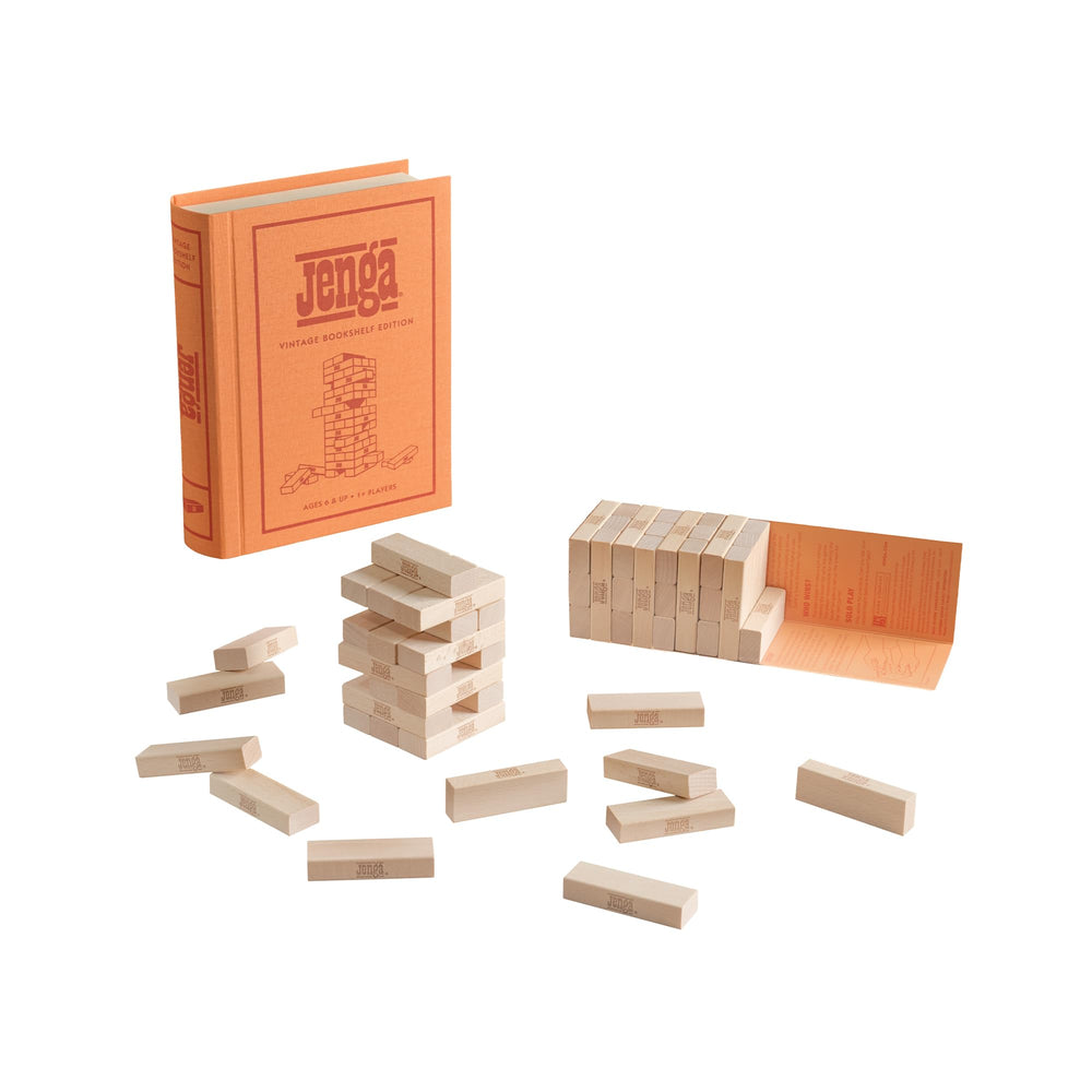 WS Game Company Jenga vintage bookshelf decor that blends with library shelving