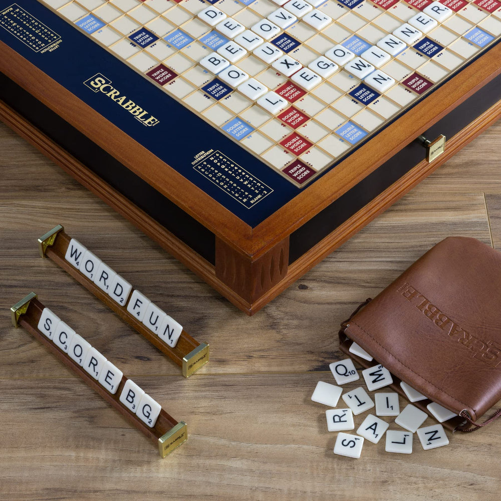WS Game Company Scrabble Trophy Edition gold toned grid keeps tiles securely aligned during play