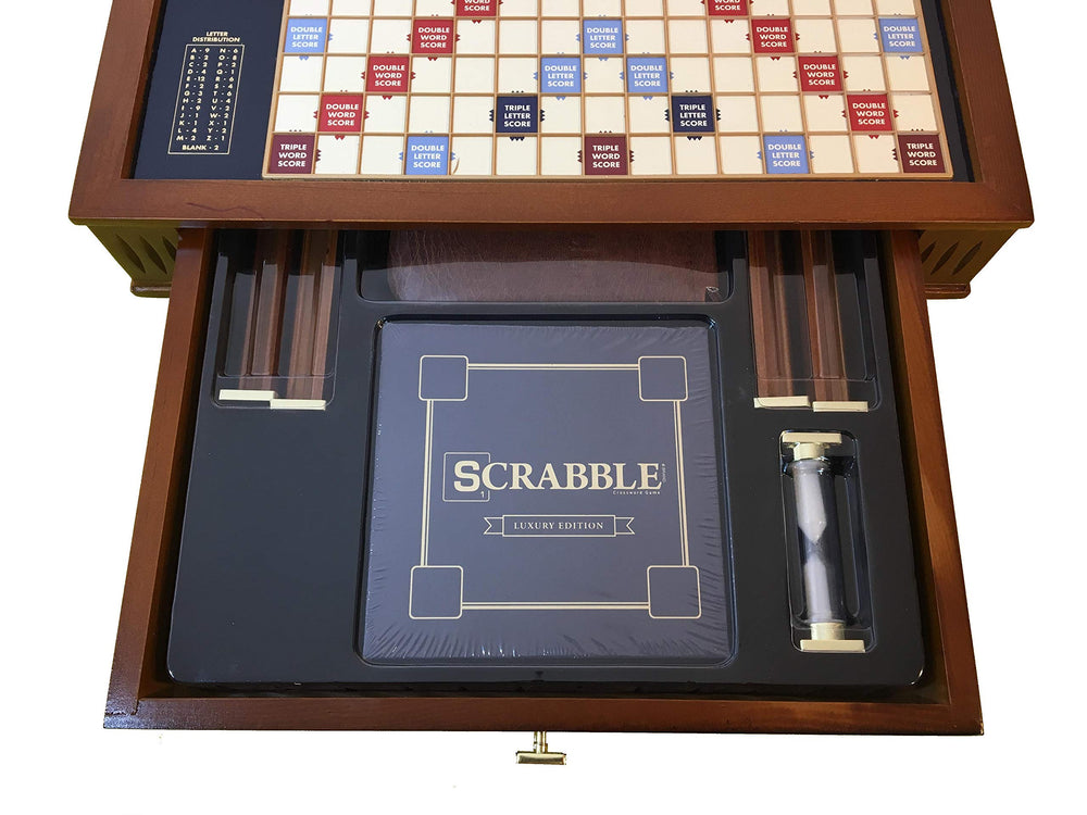 WS Game Company Scrabble Trophy Edition sand timer with gold end caps for timing rounds