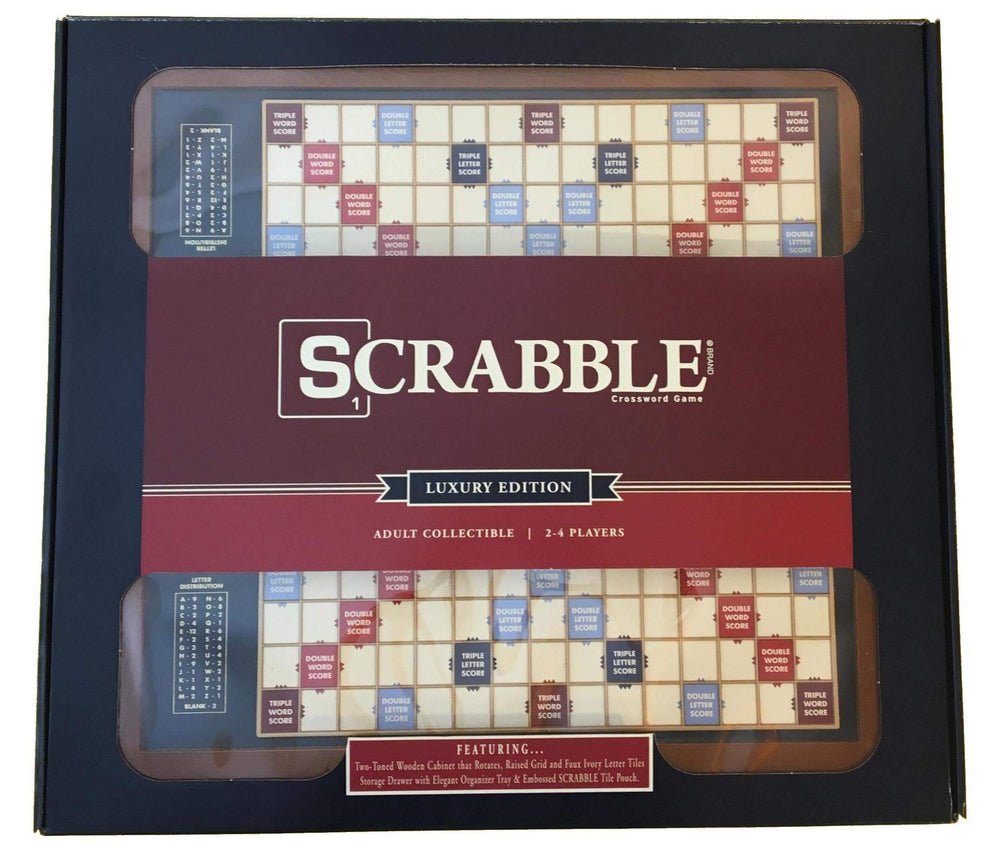 WS Game Company Scrabble Trophy Edition wooden racks with gold end caps add elegance