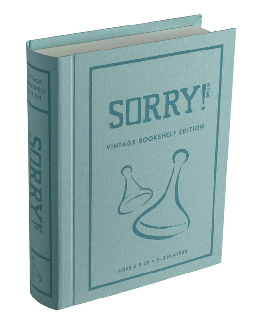 WS Game Company Sorry Vintage Bookshelf Edition with linen-wrapped box for stylish shelf display