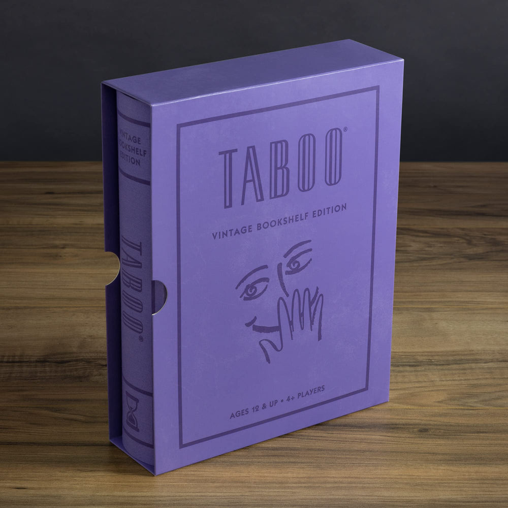 WS Game Company Taboo Vintage Bookshelf Edition—fabric-wrapped case adds stylish storage.