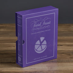 WS Game Company Trivial Pursuit Vintage Bookshelf Edition board and card boxes keep trivia organized.