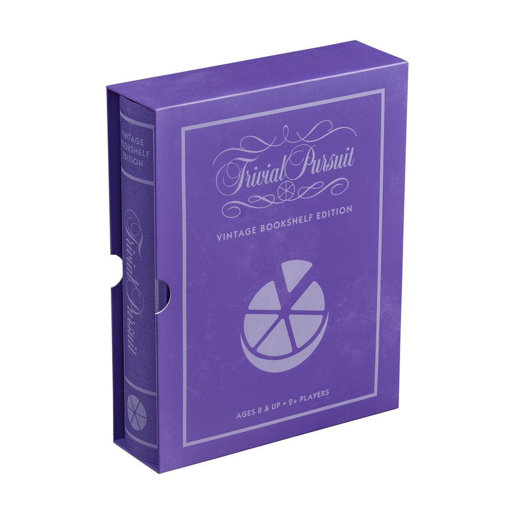 WS Game Company Trivial Pursuit Vintage Bookshelf Edition compact storage saves space.