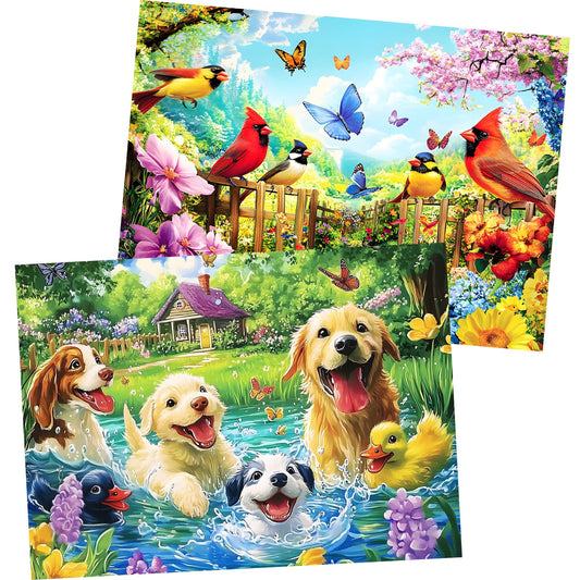 WSCXSC 2-pack 300-piece puzzle garden birds offers vibrant colors for mindful relaxation.