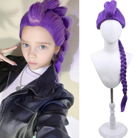 WTHCOS long purple braid wig for kids, comfortable and easy to style for daily cosplay.