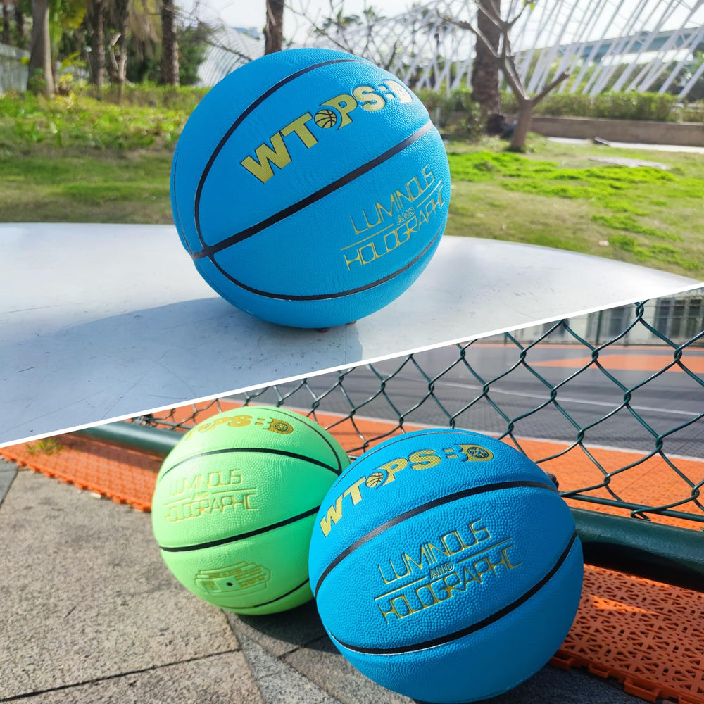 WTOPSBO glow basketball close-up showing premium PU leather texture