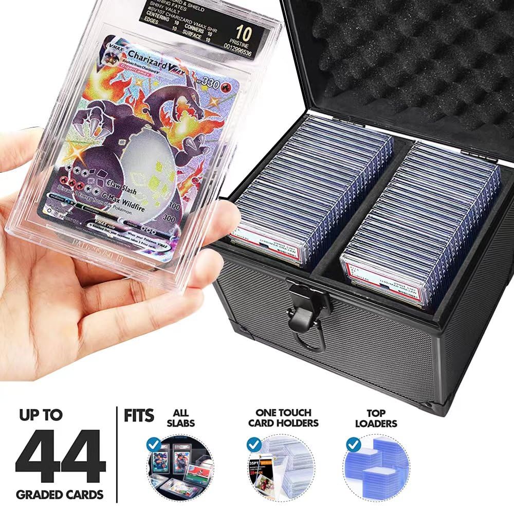 Inside view shows soft foam lining protecting graded cards.
