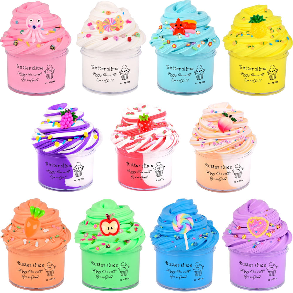 WUJYLY Butter Slime Kit 11-pack dual colors for creative slime play.