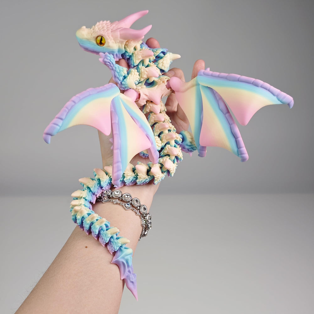 WUQIREN dragon with 3D-printed wings shown in an elegant pose for desk display.
