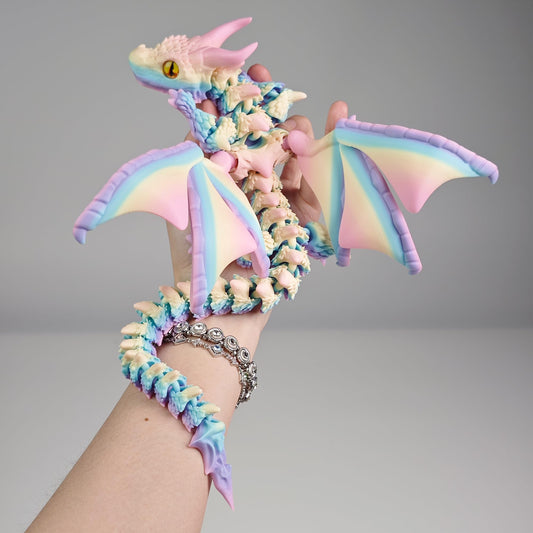 WUQIREN dragon with 3D-printed wings shown in an elegant pose for desk display.