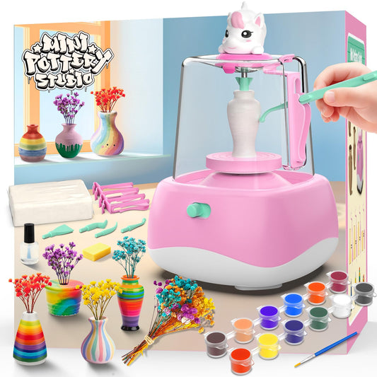 Wwzzey Mini Pottery Wheel pink turntable for kids to sculpt and paint